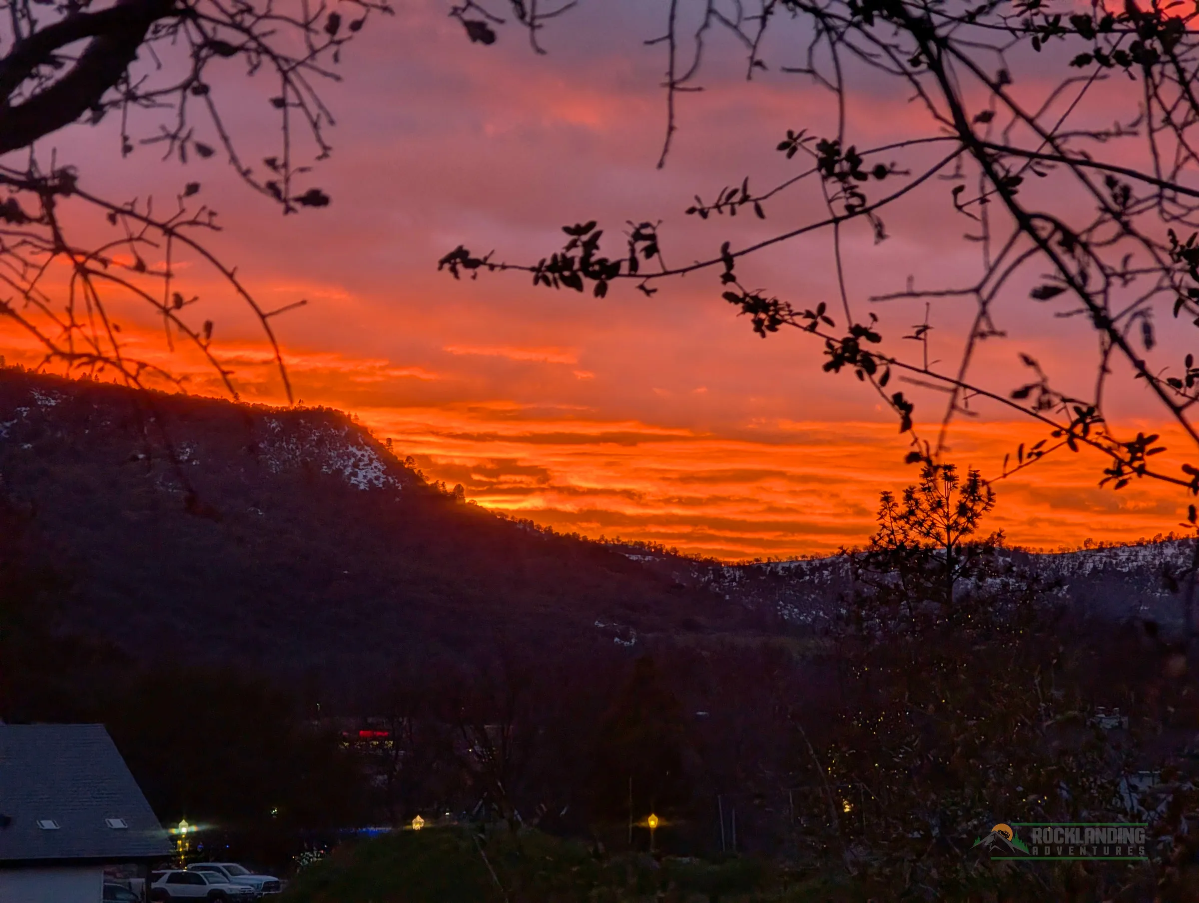 Sunset, view of mountains in the distance